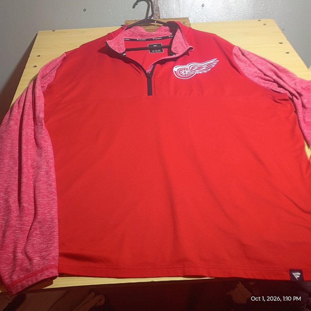 Fanatics Detroit Red Wings NHL Quarter Zip Mens 2XL Red Heathered Pullover